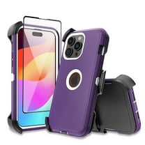 TASHHAR for iPhone 16 Case with Screen Protector and Belt Clip Holster Military Grade Heavy Duty Protection 3 in 1 Shockproof Armor Rugged Durable iPhone 16 6.1 inch 2024 Phone - Purple White