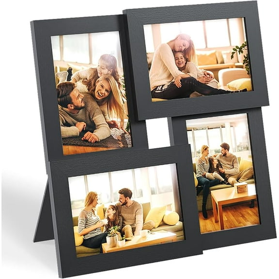 Egofine 4x6 Collage Picture Frames, Made of Solid Wood, Family Picture Frame Display Four 4x6 Photos, Covered by Plexiglass for Wall Hanging and Tabletop, Natural Wood