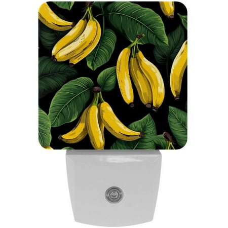 

2 Pack Auto Dusk-to-Dawn Sensor Night Lights Fruit Banana Seamless Pattern Plug-in Home Office Decorative Lamp for Adult 0.5W LED Nightlights for Bedroom Bathroom Hallway Stairs