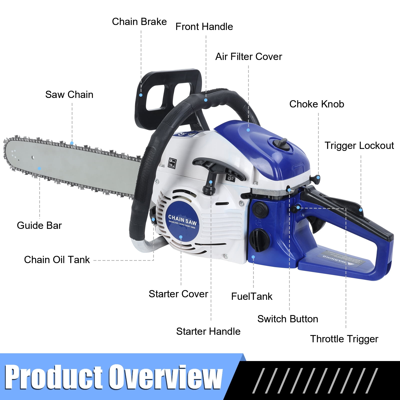 Yifeus 58CC Gas Chainsaw, 20 Inch Power Chainsaw, 2-Cycle Handed Petrol Chainsaws for Tree Cutting, Gardens and Farms