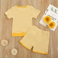 thumbnail image 5 of Annhoo Toddler Baby Girls Outfits Summer Stripes Print Knitted Sets Short Sleeve Round Neck T Shirts with Shorts, 5 of 8