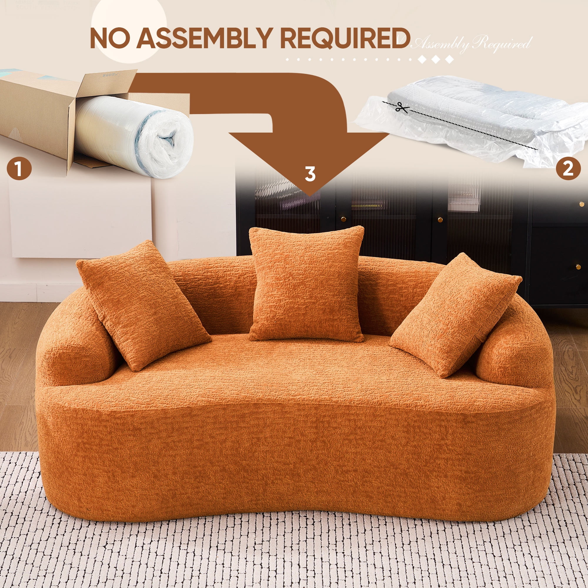 Timbernest 65" Loveseat, Modern Modular Sofa in a Box for Small Spaces, Orange