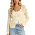 thumbnail image 6 of VJGBEGW Womens Fashion Cardigan Casucal Tie Front Shrugs Sweaters Tops Long Sleeve Knit Cropped Cardigans Tops Beige L, 6 of 7