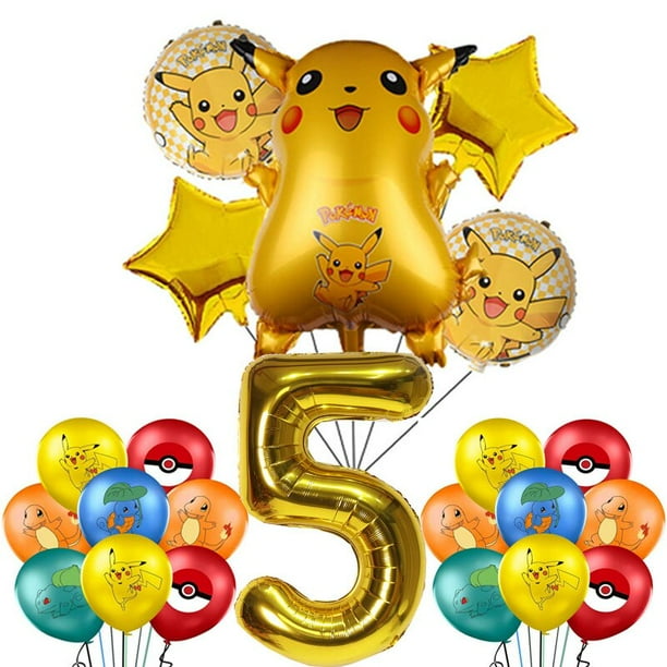 Decoraciones de fiesta de cumpleaños de Pokémon, globos de papel de aluminio de Pikachu, vajilla desechable, plato, servilleta, telón de fondo para niños, suministros de fiesta para niños