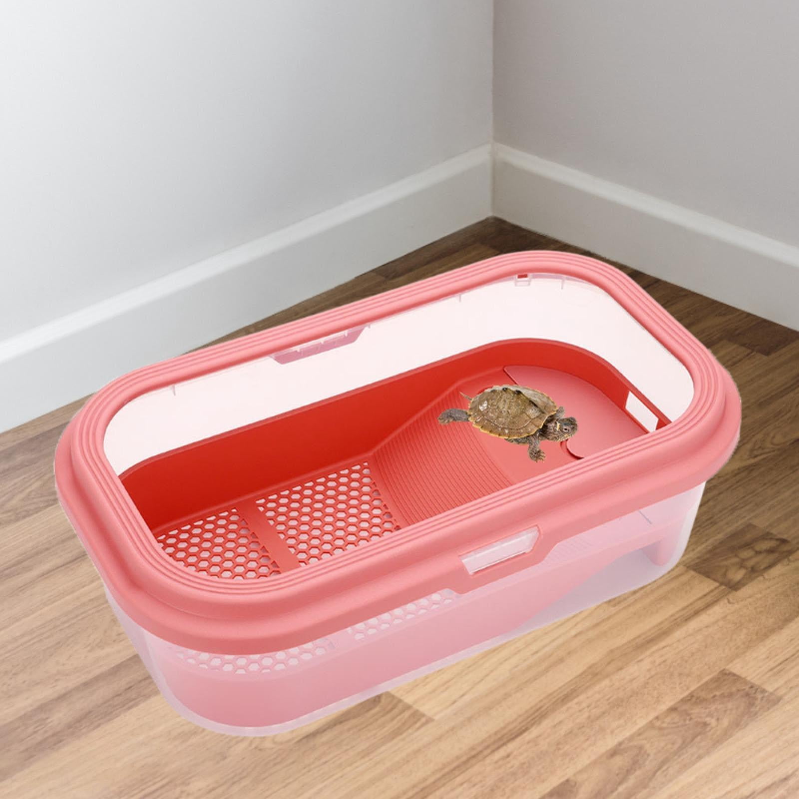 oshhni Small Turtle Tank Habitat with Breeding Hatching Area Case Indoor Decor Pink L Size