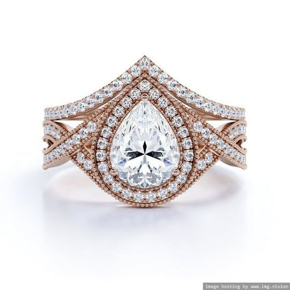 Moissanite Ring Milgrain 1.75 ct Pear Shape Milgrain Wedding Ring Set925 Sterling Silver (Solid) Ring Size - 4 US