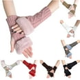thumbnail image 4 of WREESH Women's Solid Color Knitting Fleece Half Finger Gloves Fashionable Keep Warm Winter Gloves Wine, 4 of 4