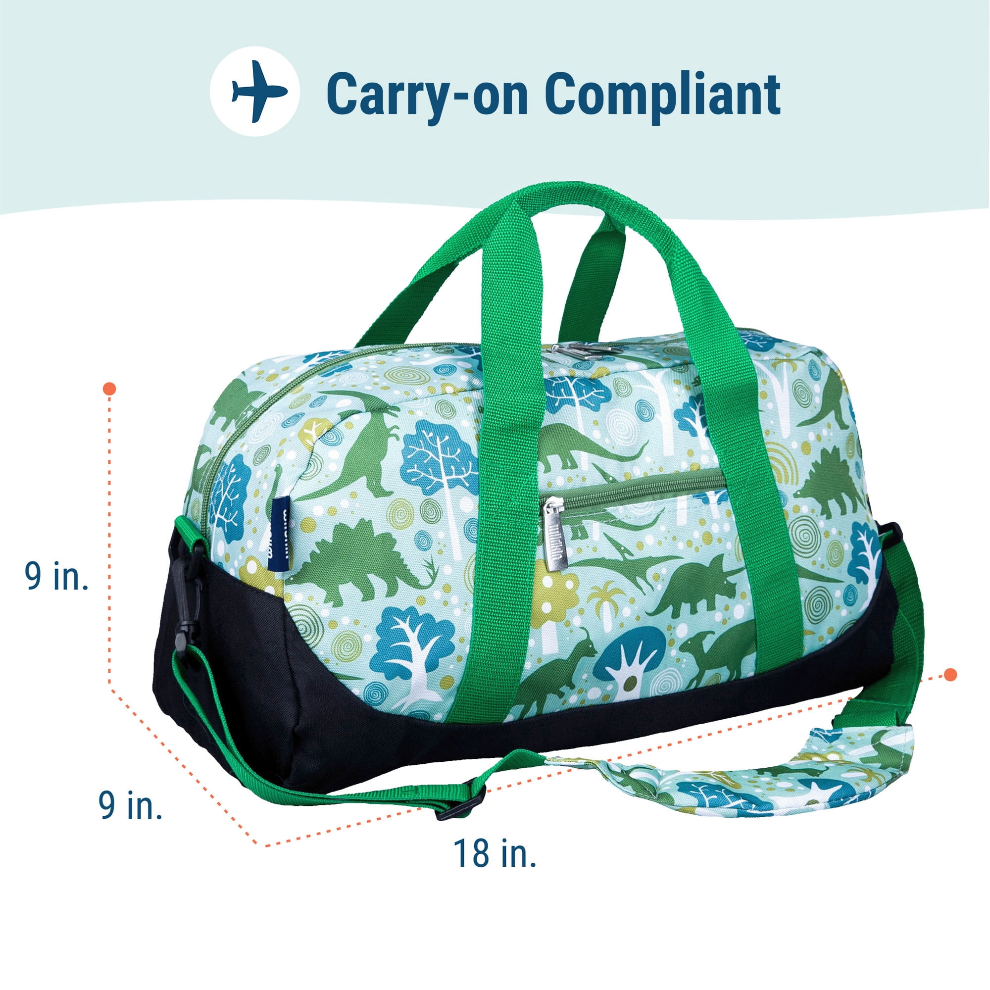 Wildkin Kids Overnighter Duffel Bag for Boys & Girls, Features Two Carrying Handles and Removable Padded Shoulder Strap, BPA & Phthalate Free (Dinomite Dinosaurs Green)