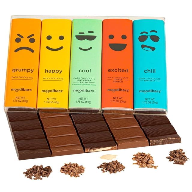 Chocolate Squares Bars, Gourmet Chocolate Tabs Gift, Moodibars by Chocolate,18 Mood Squares Variety Pack, Assorted Premium Milk & Dark Emoji Candy Bars