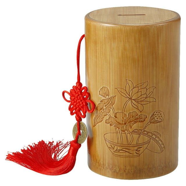 Hucha de cilindro sólido, contenedor de monedas delicado, hucha de bambú, decoración de escritorio para el hogar