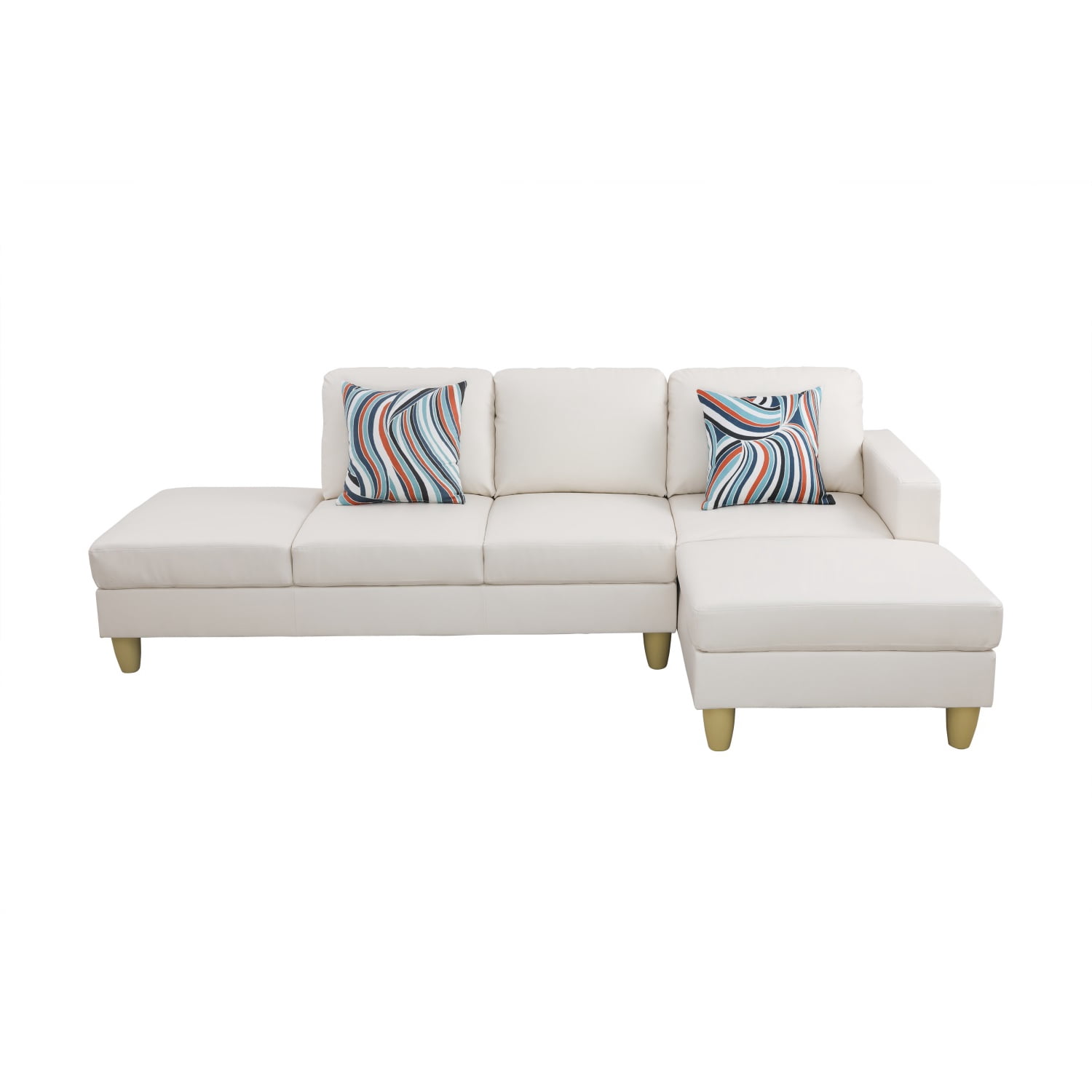 Hommoo Faux Leather Living Room Furniture Set, L-Shaped Sectional Couch Sofa for Apartment/Upstairs Loft/Living Room, 16.5'' Back Height, White(No Ottomans)