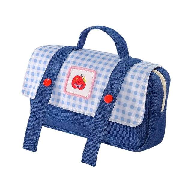 SIYTUAU Trousse en Denim Motif Pomme Grande Capacité Sac de Papeterie Portatif Résistant à la Saleté 9 Pouces