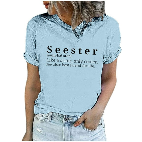 Fshinging Women's Fashion Casual Top Seester Short Sleeved Pullover Round Neck Top