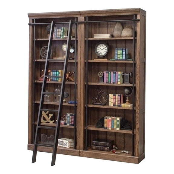 Bowery Hill Solid Oak Wall Oak Bookcase Rectangular Adjustable Shelves 94"H Assembled