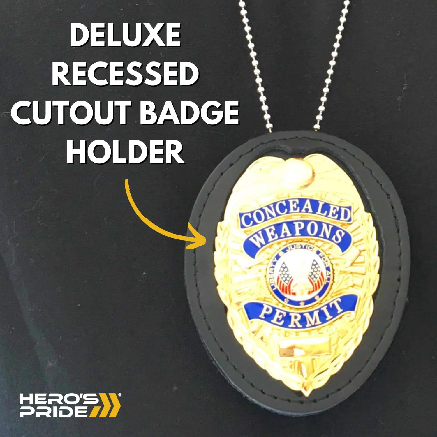 Hero's Pride Deluxe Teardrop Badge Holder with Recessed Cutout – Oval Traditional, Leather