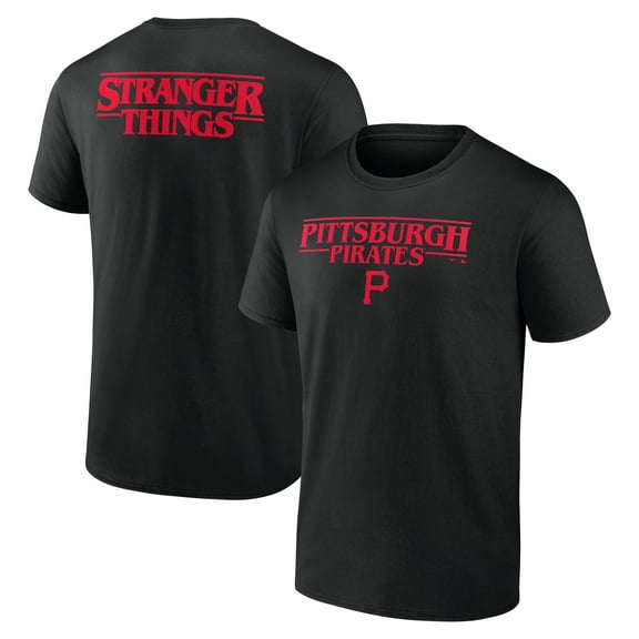 Men's Black Pittsburgh Pirates Stranger Things Logo Lockup T-Shirt