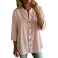 thumbnail image 2 of Only Moment Blouses for Women 3/4 Sleeve V Neck Wash Cotton with Button Cuffs Dressy Casual Summer Outfits Early Fall Fashion Spring Clothes Pink,S, 2 of 4