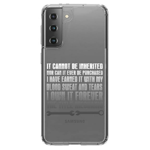 DistinctInk Clear Shockproof Hybrid Case for Galaxy S21  PLUS 5G (6.7" Screen) - TPU Bumper Acrylic Back Tempered Glass Screen Protector - Mechanic Can't Be Inherited Purchased