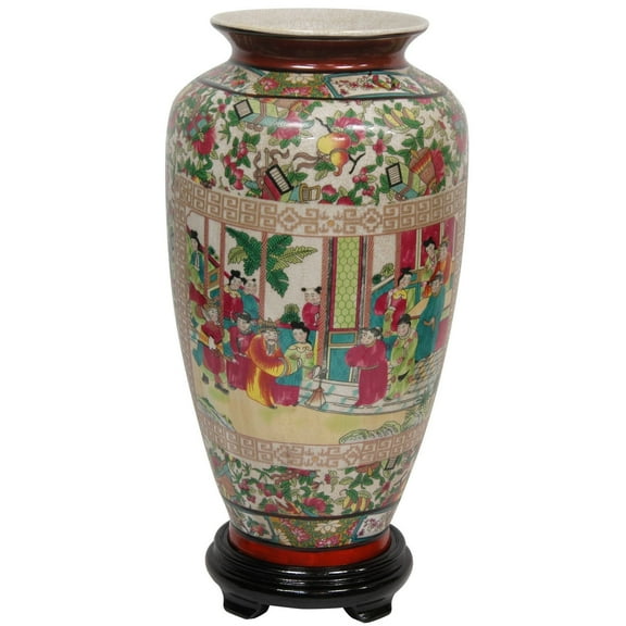 Oriental Furniture 14" Rose Medallion Porcelain Tung Chi Vase