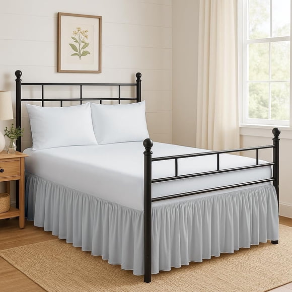 Jupe de Lit à Volants Coins Fendus avec Plateforme, Ajustement sur Mesure Qualité Hôtelière Sans Plis en Microfibre Ultra-Douce, jusqu'à 12 Pouces de Chute, Grand, Gris Clair