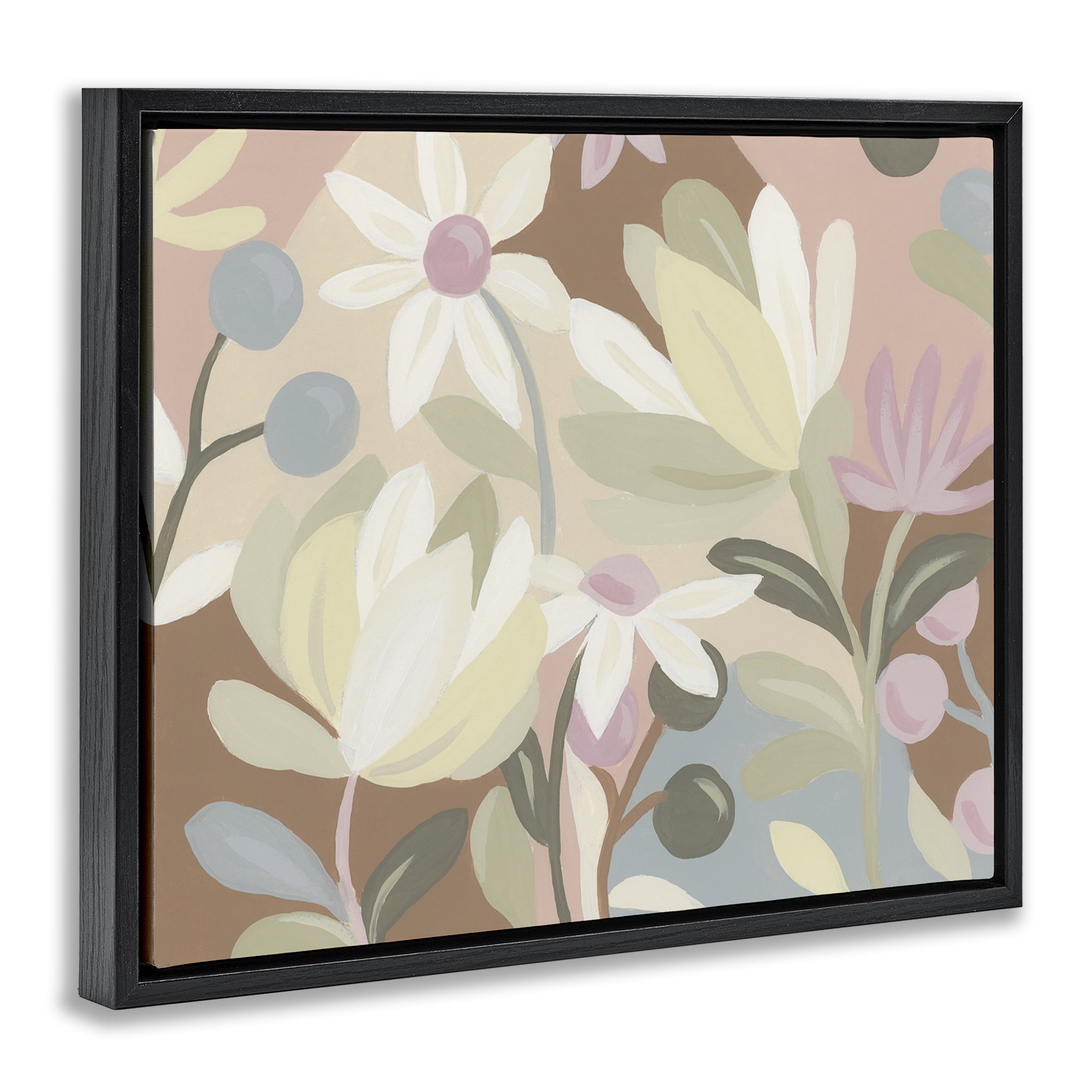 Stupell Industries Modern Tangled Blooms Plants & Flowers Painting Black Floater Framed Canvas Art Print Wall Art, 21 x 17