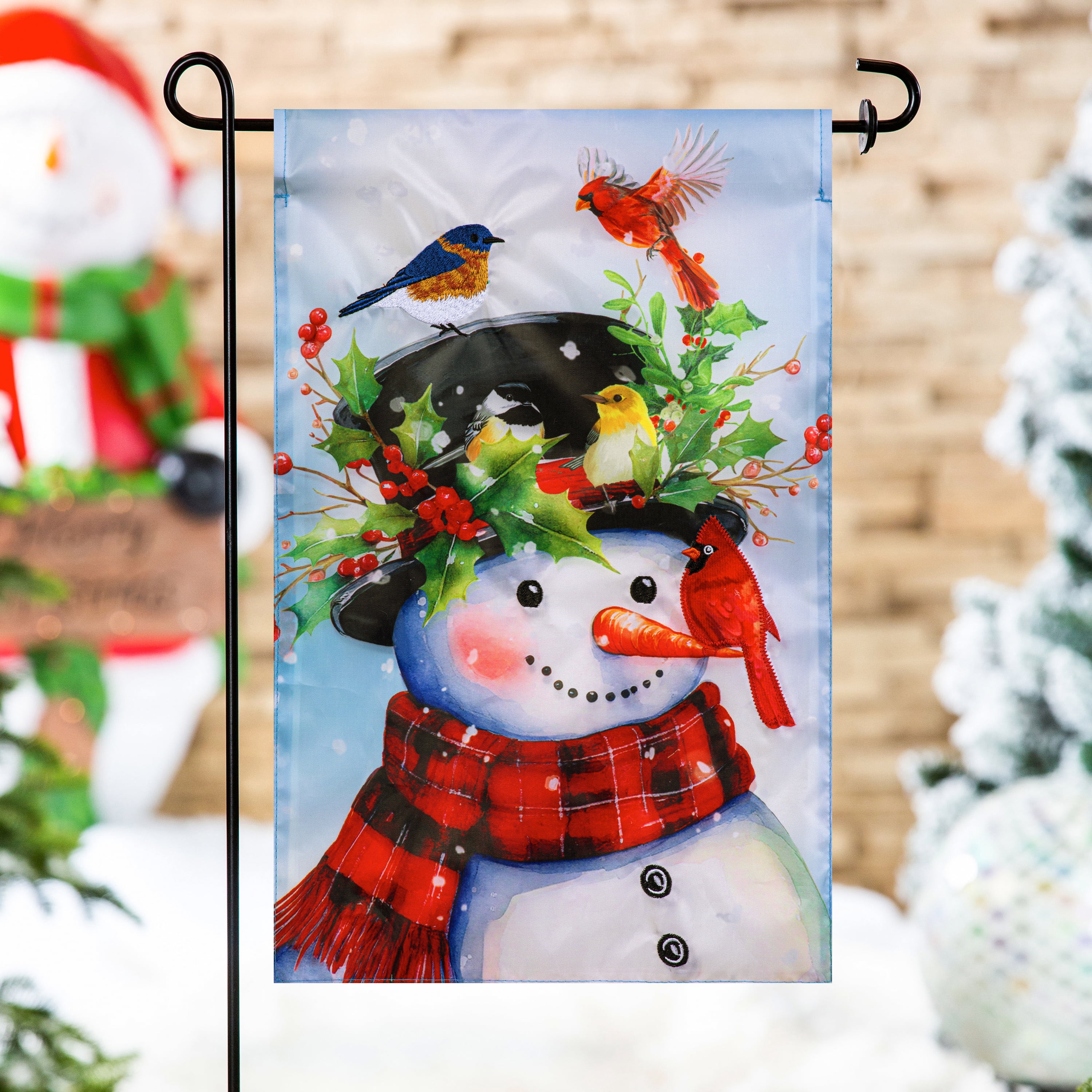 Meadow Creek Holiday Outdoor Yard Flag Snowman, Assembled 18 in. H x 14.5 in. W
