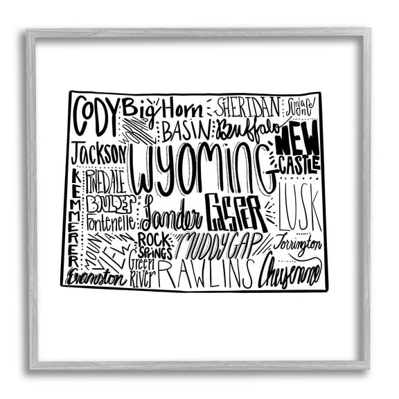 Stupell Industries Wyoming Cities Typography Map Graphic Art Gray Framed Art Print Wall Art, Design by The Saturday Evening Post