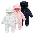 thumbnail image 3 of GYRATEDREAM 0-12M Newborn Baby Snowsuit Bear Hooded One Piece Romper Winter Warm Coat Infant Footie Jumpsuit for Girls Boys, 9-12M, 3 of 4