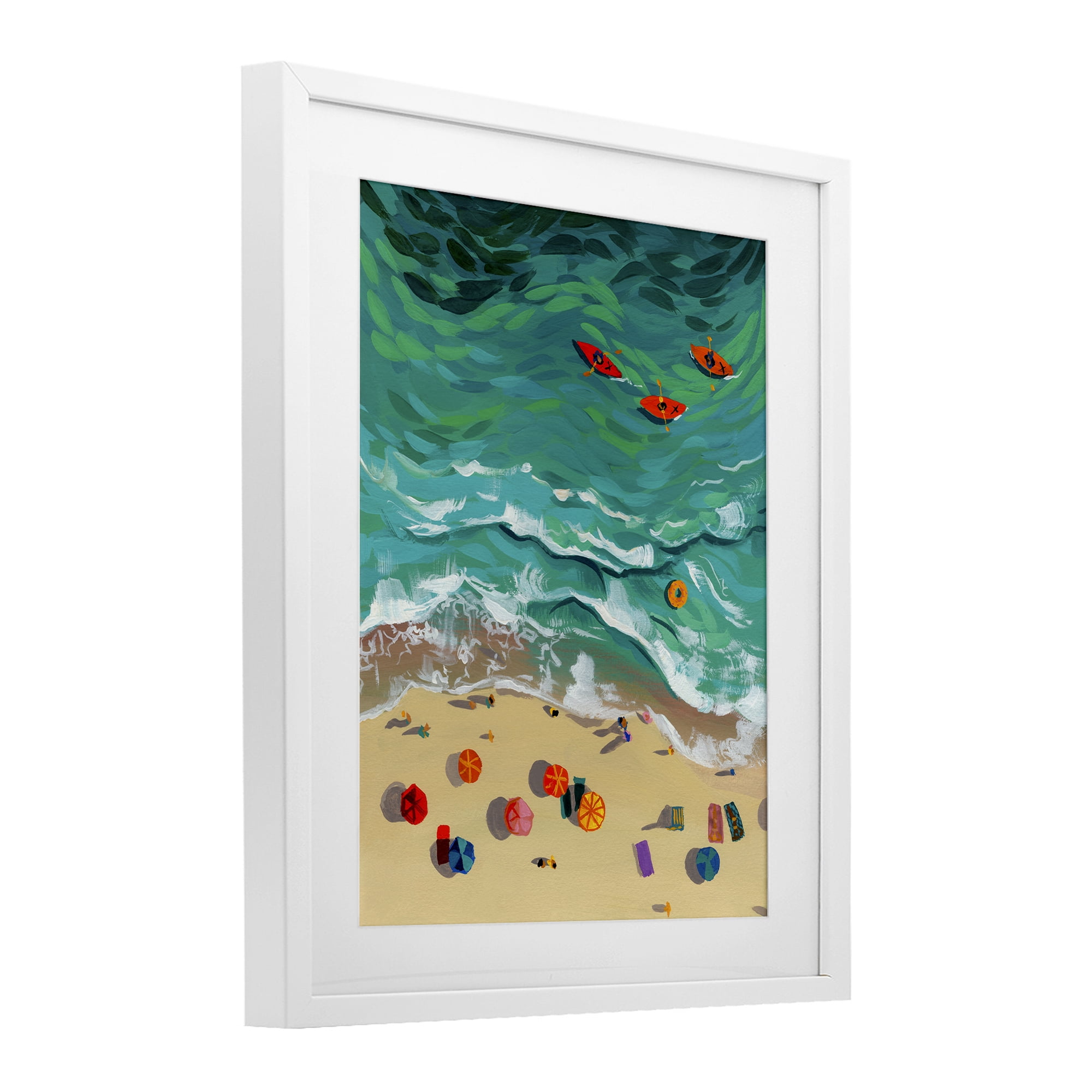 Stupell Industries Three Kayaks in Turquoise Waves White Framed Print Under Glass, design by Brook Page