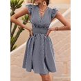 thumbnail image 4 of Women's V Neck A Line Striped Ruffle Flowy Mini Dresses Dress for Summer Beach Party Black XL, 4 of 9