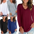 thumbnail image 2 of Camiseta de moda con cuello en v manga corta dobladillo redondeado largo casual ropa de fiesta MABOTO Gris, 2 of 7