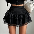 thumbnail image 2 of Wxolcjlv Womens Lace Ruffle Mini Skirt Smocked Waist Multi‑Layer Trim Night‑Out Skirts, 2 of 4