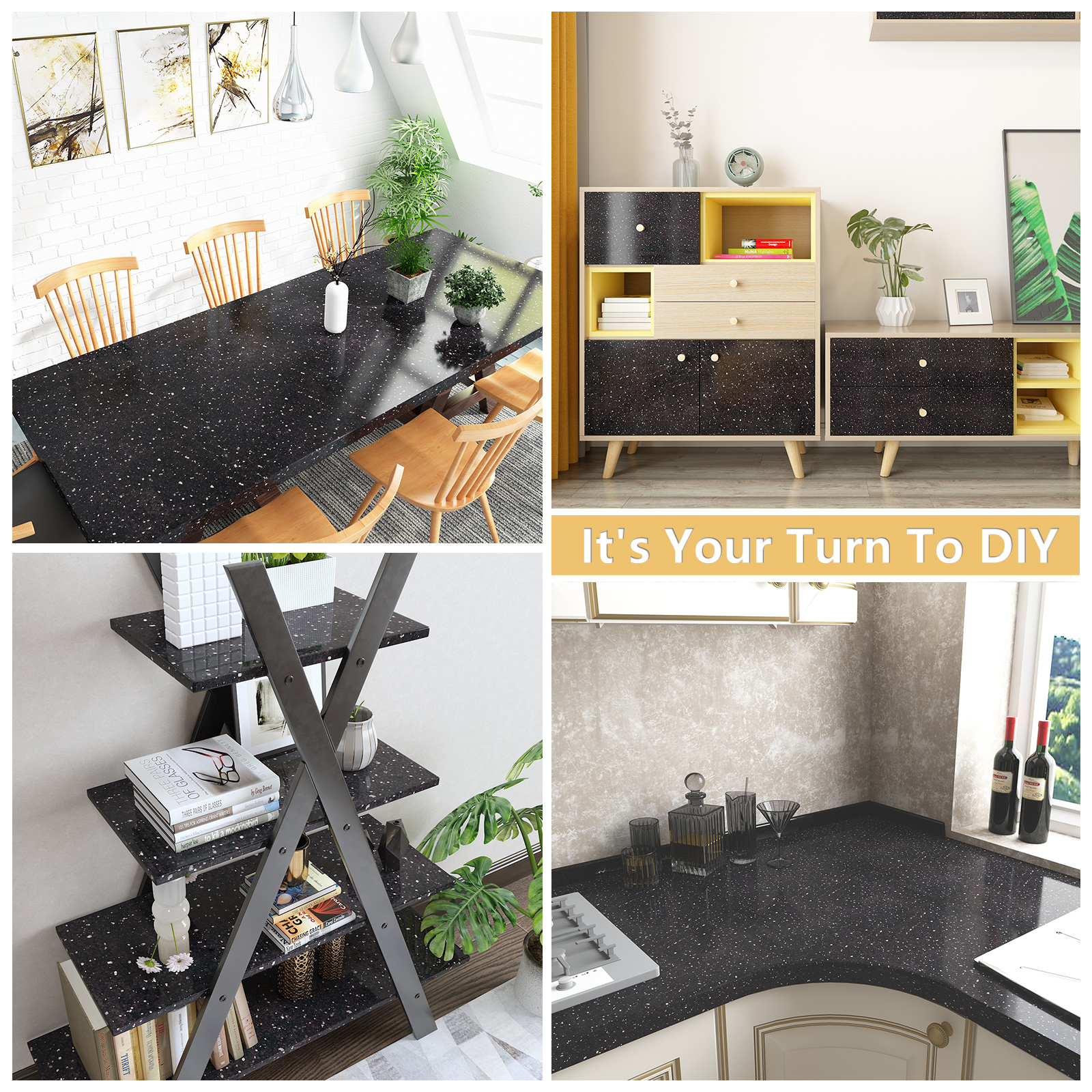VEELIKE 15.7''x118'' Black Marble Contact Paper for Countertops Waterproof Self Adhesive Granite Wallpaper Peel and Stick Countertops Removable Marble Contact Paper for Kitchen Cabinets Walls Table