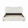 thumbnail image 4 of [Luckynote]Sleek White Boucle Upholstered Bed with Wavy Headboard & Vertical Stitching, Queen, 4 of 8
