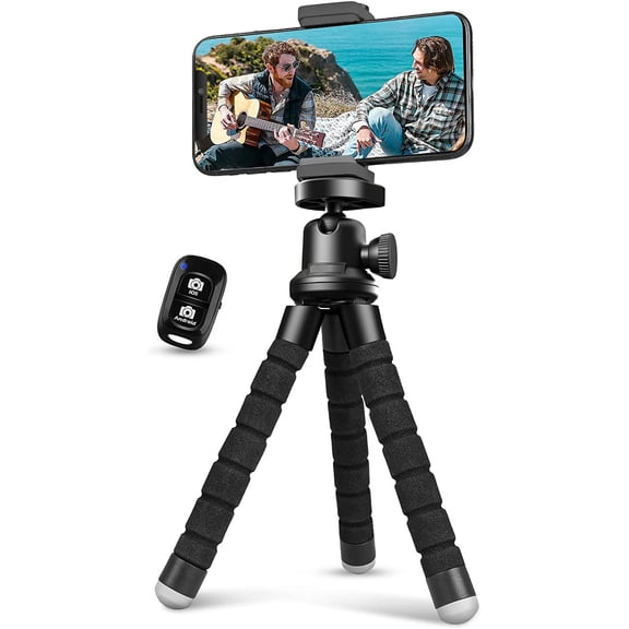 Phone Tripod, Flexible Tripod for iPhone and Android Cell Phone, Come with Wireless Remote and Clip for Video Recording/Vlogging/Selfie