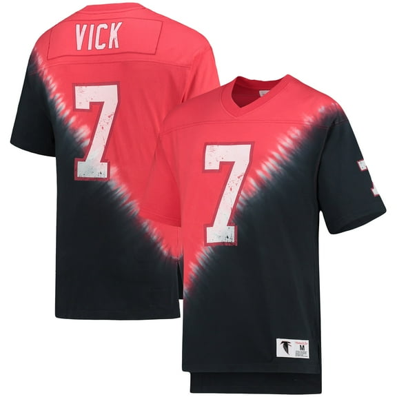 Men's Mitchell & Ness Michael Vick Black/Red Atlanta Falcons Retired Player Name & Number Diagonal Tie-Dye V-Neck