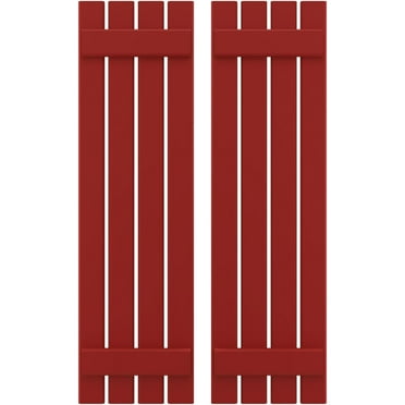 Ekena Millwork 15 1/2"W x 67"H Americraft Four Board (2 Batten) Exterior Real Wood Spaced Board-n-Batten Shutters (Per Pair), Fire Red