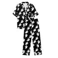 thumbnail image 6 of Womens Halloween Pajamas Casual Full Printed 2 Pc Short Sleeve Button Down Lapel Pocket Shirts Loose Straight Pants Silk Satin Comfy Sleepwear Fall Winter Women's Loungewear Sets Black S, 6 of 7