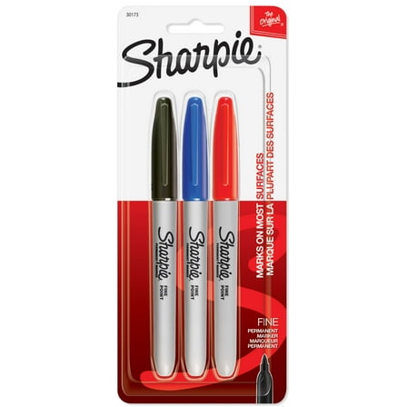 Sharpie Permanent Markers, Fine Point, Assorted Colors, 3 Count