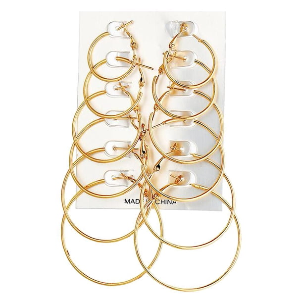 6 pares de colgantes circulares de aro grande para mujer, joyería de 21 mm a 48 mm Oro jinwen Pendientes de aro grandes