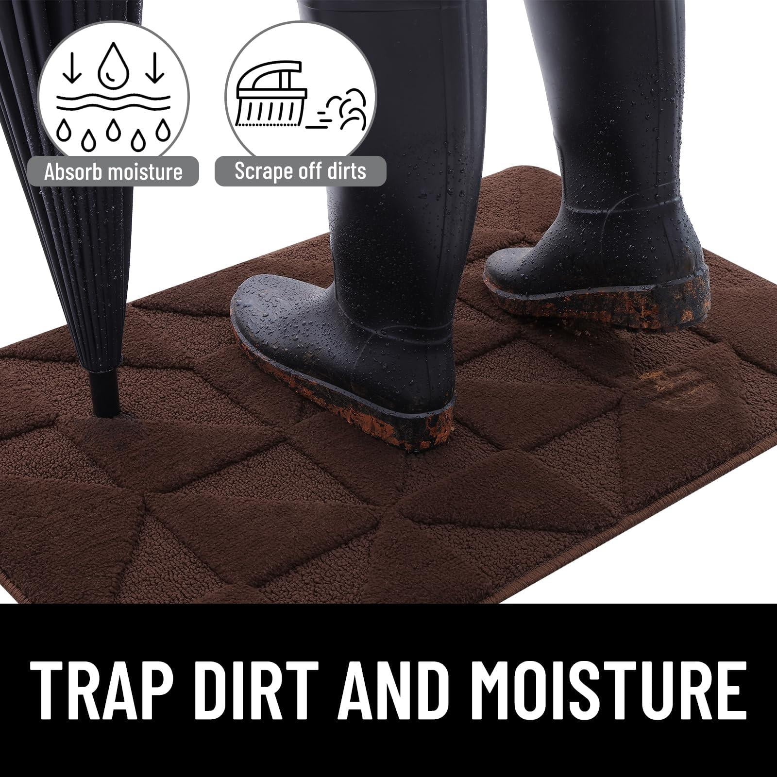 Buganda Indoor Doormats, Absorbent Trapper Dirt Door Mats, Non Slip Low Profile Inside Doormats for Entryway, 24x36, Dark Brown