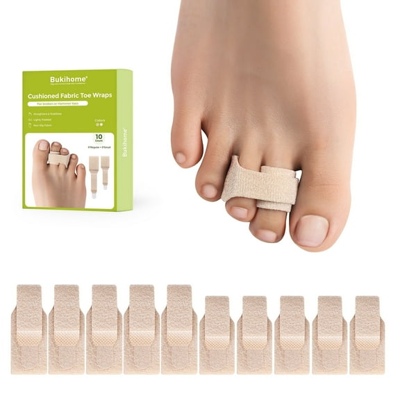 Bukihome Hammertoe Corrector - 10 Pack Toe Straighteners - Broken Toe Wraps - Realign Bent, Curled, Crooked, Claw, Hammer Toes - Toe Corrector Splints for Men and Women (5 Large 5 Small, Beige)