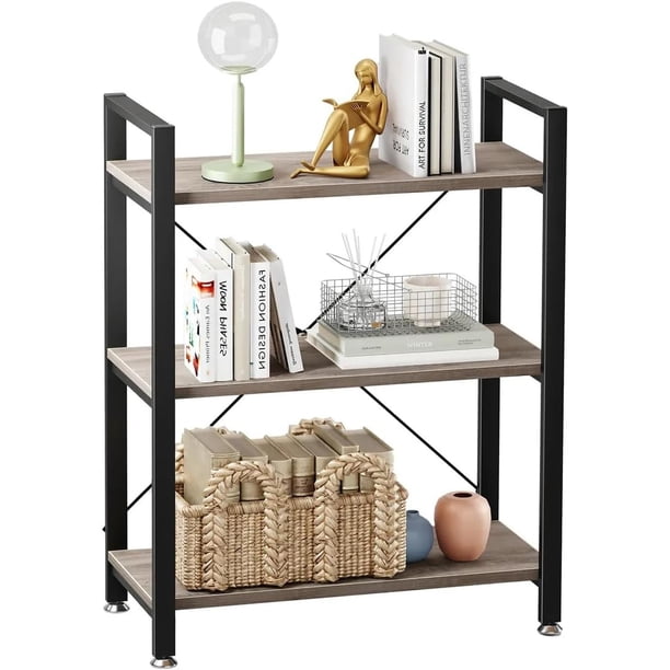 Estantes Organizadores, Estante 3 Niveles Metal, Librero Industrial Pequeño, Librero Minimalista Moderno, Organizador 3 Niveles para Sala, Oficina, Cocina, Gris