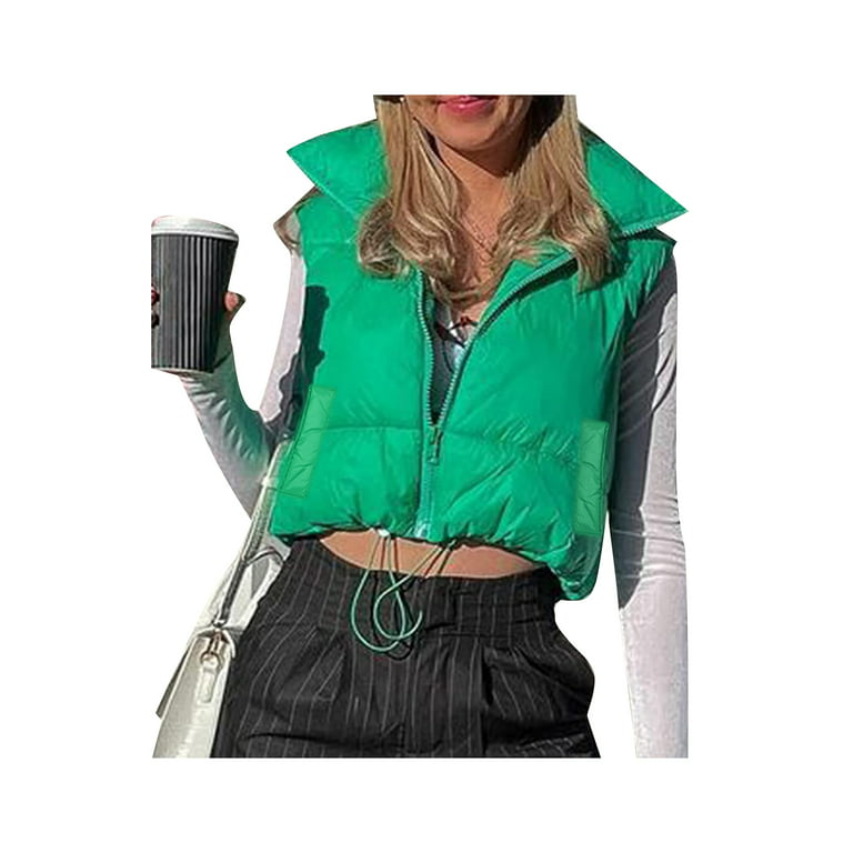 Sunisery Women's Winter Warm Crop Vest Zipper Up Lightweight Sleeveless  Waistcoat High Neck Puffer Cropped Padded Jacket