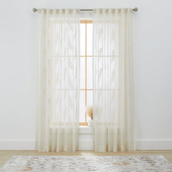 Better Homes & Gardens Embroidered Botanical Sheer Curtain, Single Panel, Papyrus Beige, 50" W x 84" L