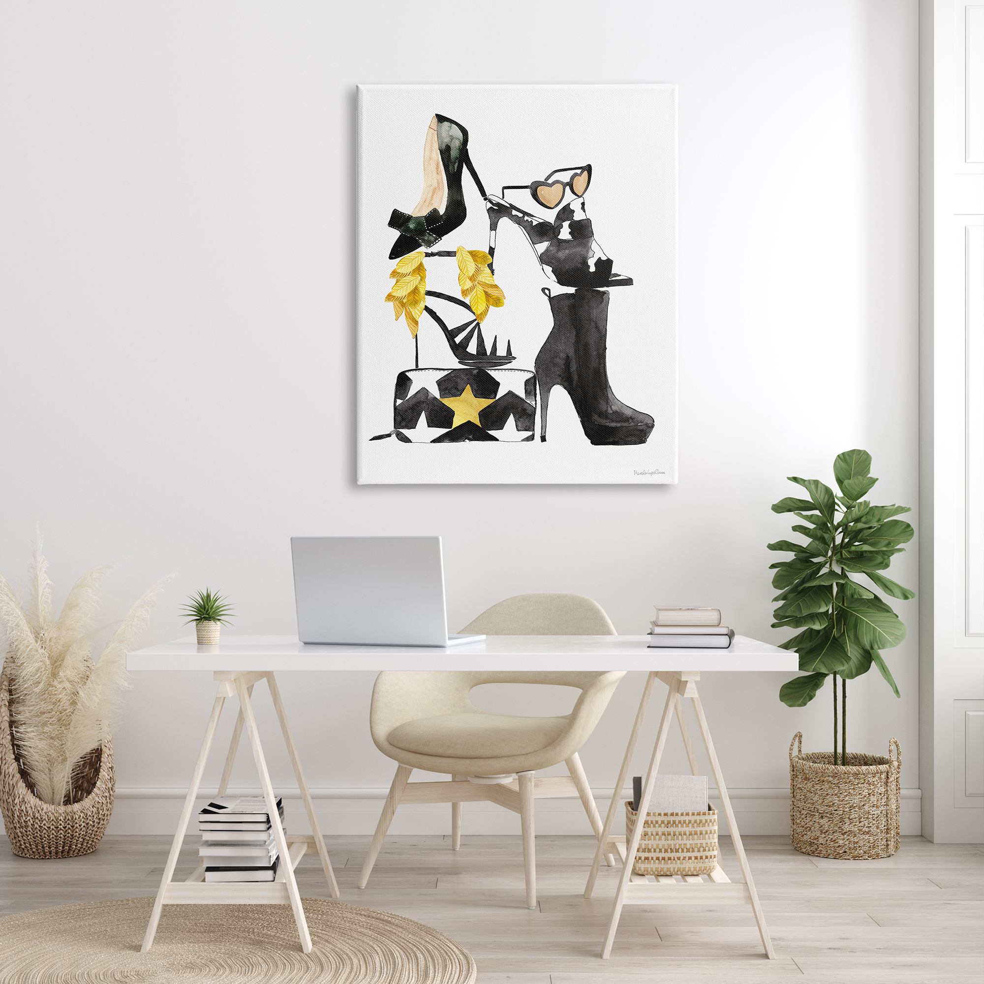 Stupell Industries Chic Fashion Accessory Arrangement Stacked Glam Shoes Beauty & Fashion Painting Gallery Wrapped Canvas Print Wall Art, 36 x 48