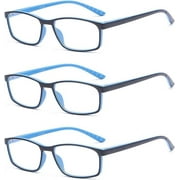 Suertree Reading Glasses Blue Light Blocking 3 Pack. Anti UV Ray Eyeglasses for Men Women Computer Reading. Anti Glare Eye Protection Spring Hinge. Readers Aid. Blue. 3.0X