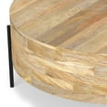 thumbnail image 5 of Simpli Home Rayburn SOLID MANGO WOOD 38 inch Wide Round Modern Industrial Drum Coffee Table in Natural, 5 of 9