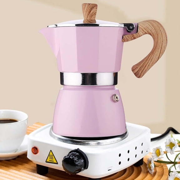 NORIZF Moka Pot Stovetop,Espresso Maker 6 Cup Moka Pot - 10 Oz Italian Coffee Maker,Red Manual Cuban Coffee Percolator Machine Italian Espresso Coffee Maker for Cappuccino Or Latte(Pink