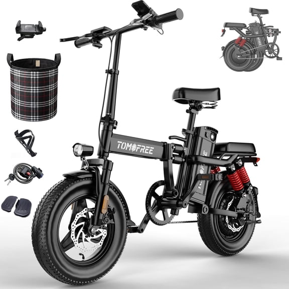 Upgraded 14" Folding Electric Bike for Adult, Peak 750W Max 24MPH 75 Miles Electric Bicycle, 48V 22.5Ah Removable Battery, PAS Control, E-Bike for Adults Teens, Full Suspension